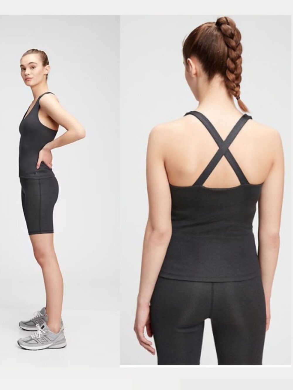 GapFit - Brushed Tech Jersey Ribbed Crossback Tank Top 685418  | Large | Black